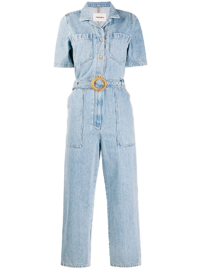 Nanushka Short-sleeved Denim Jumpsuit In Blue