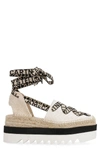 Stella Mccartney Gaia Ankle-wrap Canvas Wedge Espadrilles In Ecru