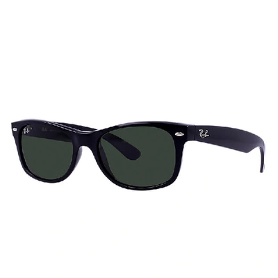 Ray Ban New Wayfarer Classic Sunglasses Black Frame Green Lenses Polarized 52-18