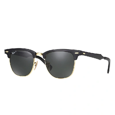 RAY BAN CLUBMASTER ALUMINUM SONNENBRILLEN SCHWARZ AUF GOLD FASSUNG GRÜN GLAS POLARISIERT 51-21