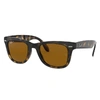 Ray Ban Wayfarer Folding Classic Sunglasses Tortoise Frame Brown Lenses Polarized 50-22 In Tortoise