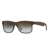 RAY BAN JUSTIN CLASSIC SUNGLASSES BROWN FRAME GREEN LENSES 54-16