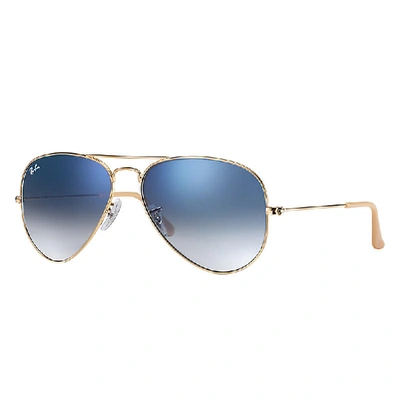 Ray Ban Aviator Gradient Sunglasses Gold Frame Blue Lenses 58-14