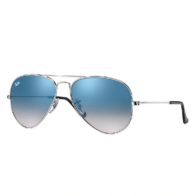Ray Ban Aviator Gradient Sunglasses Silver Frame Blue Lenses 58-14