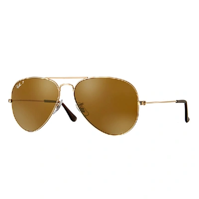 Ray Ban Aviator Classic Sunglasses Gold Frame Brown Lenses Polarized 58-14