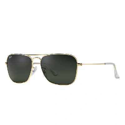 RAY BAN SUNGLASSES UNISEX CARAVAN - ARISTA GOLD FRAME GREEN LENSES 55-15
