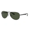 Ray Ban Carbon Fibre Sunglasses Grey Frame Green Lenses Polarized 61-13 In Grau