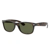 Ray Ban New Wayfarer Classic Sunglasses Tortoise Frame Green Lenses 55-18 In Tortoise