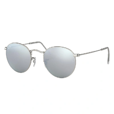 Ray Ban Round Flash Lenses Sunglasses Silver Frame Silver Lenses 50-21 In Silver Flash