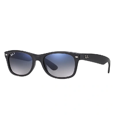 Ray Ban New Wayfarer Classic Sunglasses Black Frame Blue Lenses Polarized 55-18