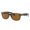 Ray Ban New Wayfarer Classic Sunglasses Tortoise Frame Brown Lenses 55-18 In Tortoise