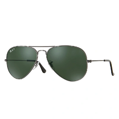 Ray Ban Aviator Classic Sunglasses Gunmetal Frame Green Lenses Polarized 62-14