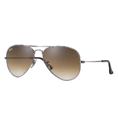 Ray Ban Aviator Gradient Sunglasses Gunmetal Frame Brown Lenses 55-14