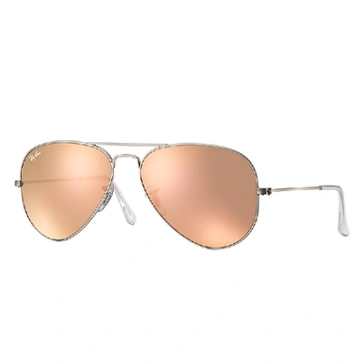 Ray Ban Aviator Flash Lenses Sunglasses Silver Frame Pink Lenses 55-14