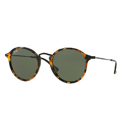Ray Ban Round Fleck Sunglasses Black Frame Green Lenses 49-21 In Schwarz