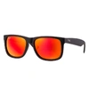 RAY BAN JUSTIN COLOR MIX SUNGLASSES BLACK FRAME RED LENSES 51-16