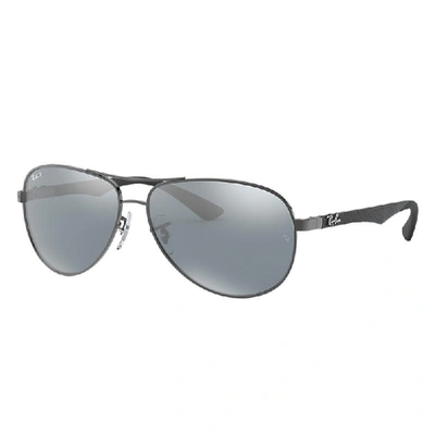 Ray Ban Carbon Fibre Sunglasses Gunmetal Frame Silver Lenses Polarized 61-13