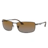 RAY BAN RB3498 SUNGLASSES GUNMETAL FRAME BROWN LENSES POLARIZED 61-17