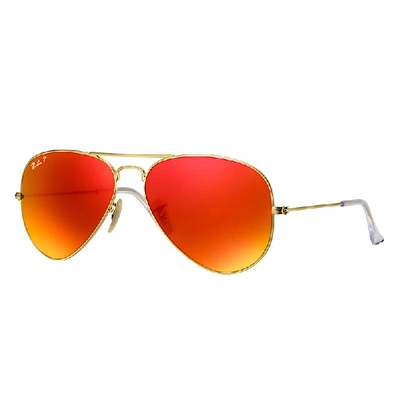 Ray Ban Aviator Flash Lenses Sunglasses Gold Frame Orange Lenses Polarized 58-14