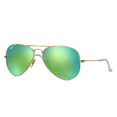 Ray Ban Aviator Flash Lenses Sunglasses Gold Frame Green Lenses Polarized 58-14