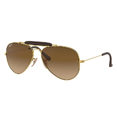 Ray Ban Outdoorsman Craft @collection Rox_frame Gold Frame Brown Lenses Polarized 58-14 In Braun