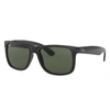 Ray Ban Justin Classic Sunglasses Black Frame Green Lenses 54-16 In Black