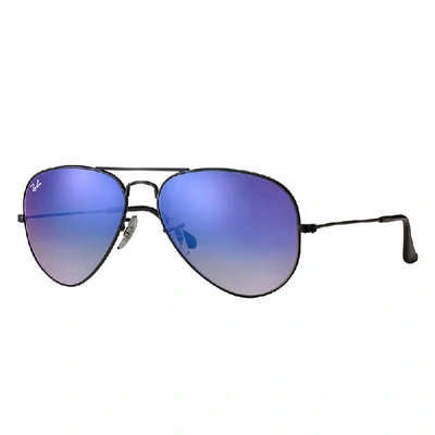 Ray Ban Aviator Flash Lenses Gradient Sunglasses Black Frame Blue Lenses 55-14
