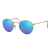 Ray Ban Round Flash Lenses Sunglasses Gold Frame Blue Lenses Polarized 53-21 In Gold