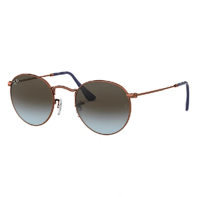 Ray Ban Round Metal Sunglasses Bronze-copper Frame Blue Lenses 53-21