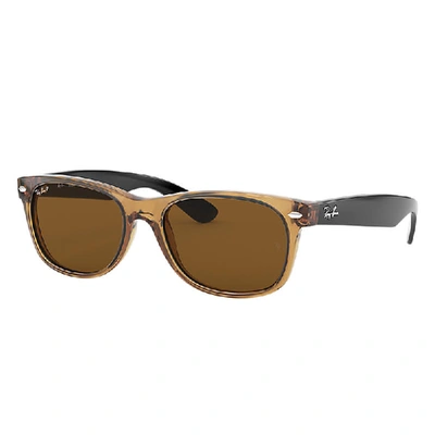 Ray Ban New Wayfarer Bicolor Sunglasses Black Frame Brown Lenses Polarized 55-18
