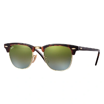 RAY BAN SUNGLASSES UNISEX CLUBMASTER FLASH LENSES - RED HAVANA FRAME GREEN LENSES 49-21