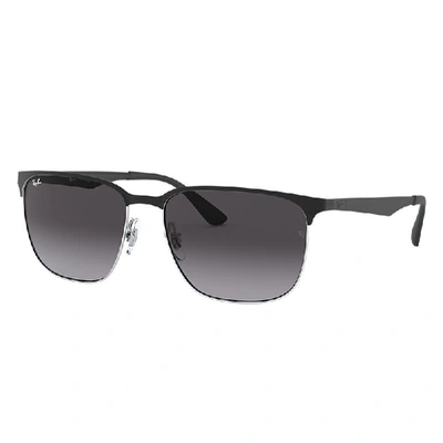 RAY BAN SUNGLASSES UNISEX RB3569 - BLACK ON SILVER FRAME GREY LENSES 59-17
