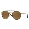 Ray Ban Round Double Bridge Sunglasses Gold Frame Brown Lenses Polarized 51-22 In Gold