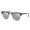 Ray Ban Sunglasses Unisex Clubmaster Flash Lenses - Tortoise Frame Silver Lenses 51-21 In Tortoise