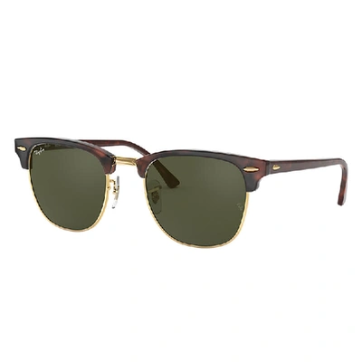 RAY BAN CLUBMASTER CLASSIC SUNGLASSES TORTOISE ON GOLD FRAME GREEN LENSES 55-19