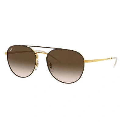RAY BAN SUNGLASSES UNISEX RB3589 - BROWN ON GOLD FRAME BROWN LENSES 55-18