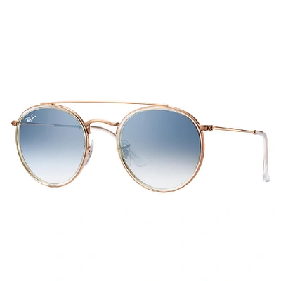 Ray Ban Round Double Bridge Sunglasses Copper Frame Blue Lenses 51-22 In Bronze-copper