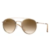 Ray Ban Round Double Bridge Sunglasses Bronze-copper Frame Brown Lenses 51-22 In Bronze-copper