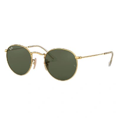 Ray Ban Round Flat Lenses Sunglasses Gold Frame Green Lenses 53-21