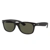 Ray Ban New Wayfarer Classic Sunglasses Black Frame Green Lenses Polarized 52-18 In Black