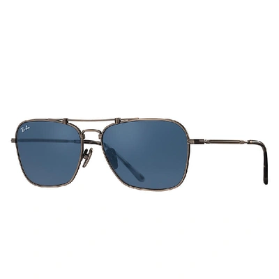 Ray Ban Caravan Titanium Sunglasses Pewter Frame Blue Lenses 58-15