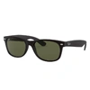 Ray Ban New Wayfarer Classic Sunglasses Black Frame Green Lenses Polarized 58-18 In Black