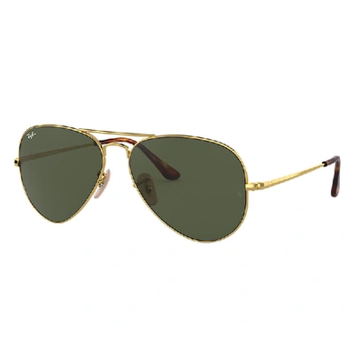 RAY BAN AVIATOR METAL II SUNGLASSES GOLD FRAME GREEN LENSES 55-14