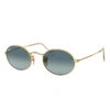 Ray Ban Oval Sunglasses Gold Frame Blue Lenses 54-21 In Gold