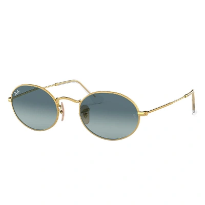 Ray Ban Oval Sunglasses Gold Frame Blue Lenses 51-21