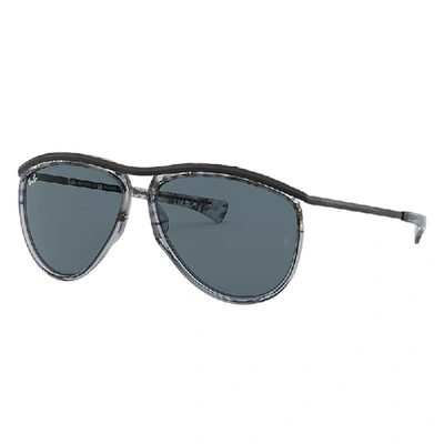 Ray Ban Aviator Olympian Sunglasses Black Frame Blue Lenses 59-13 In Schwarz