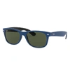 Ray Ban New Wayfarer Color Mix Sunglasses Blue Frame Green Lenses 55-18 In Blue