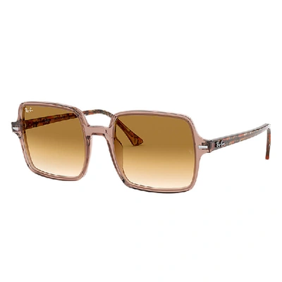 RAY BAN SUNGLASSES WOMAN SQUARE II - TRANSPARENT BROWN FRAME BROWN LENSES 53-20