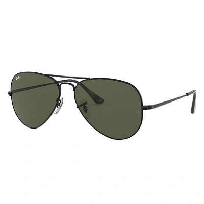Ray Ban Aviator Metal Ii Sunglasses Black Frame Green Lenses 62-14