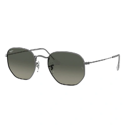 Ray Ban Hexagonal Flat Lenses Sunglasses Gunmetal Frame Grey Lenses 54-21
